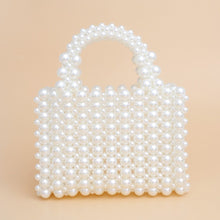 Load image into Gallery viewer, Top Handle Square Cream Pearl Woven Handmade Bag
