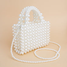 Load image into Gallery viewer, Top Handle Square Cream Pearl Woven Handmade Bag
