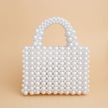 Load image into Gallery viewer, Top Handle Square White Pearl Woven Handmade Bag
