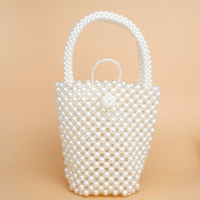 Load image into Gallery viewer, Top Handle Bucket Cream Pearl Woven Handmade Bag
