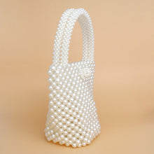 Load image into Gallery viewer, Top Handle Bucket Cream Pearl Woven Handmade Bag
