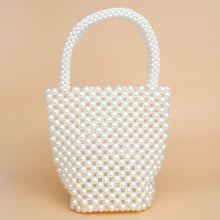 Load image into Gallery viewer, Top Handle Bucket Cream Pearl Woven Handmade Bag
