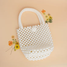 Load image into Gallery viewer, Top Handle Bucket Cream Pearl Woven Handmade Bag
