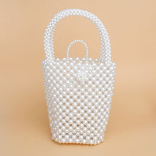 Load image into Gallery viewer, Top Handle Bucket White Pearl Woven Handmade Bag
