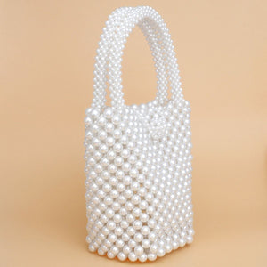 Top Handle Bucket White Pearl Woven Handmade Bag