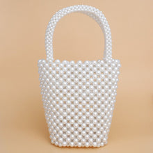 Load image into Gallery viewer, Top Handle Bucket White Pearl Woven Handmade Bag
