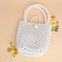 Load image into Gallery viewer, Top Handle Bucket White Pearl Woven Handmade Bag
