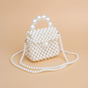 Micro Top Handle Cream Pearl Woven Handmade Bag