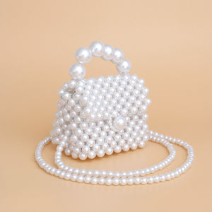 Micro Top Handle White Pearl Woven Handmade Bag