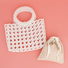 Load image into Gallery viewer, Top Handle Square White Pearl Woven Handbag

