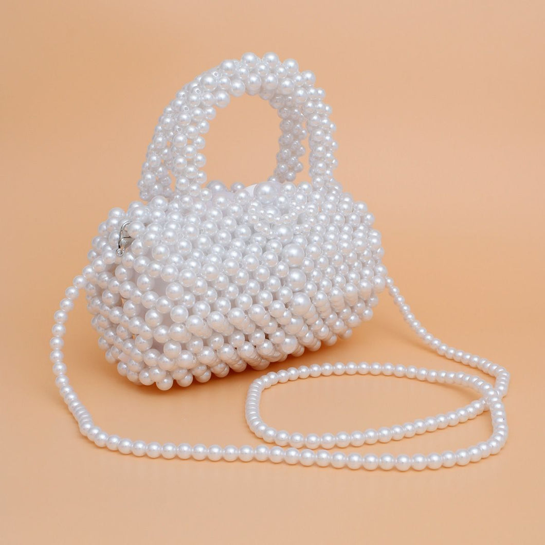 Barrel Bag Luminous White Pearl Woven Handbag