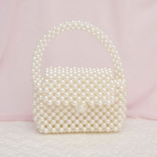 Load image into Gallery viewer, Top Handle Retro Luxe Cream Pearl Flap Handbag
