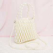 Load image into Gallery viewer, Top Handle Vintage Woven Cream Pearl Crossbody Bag
