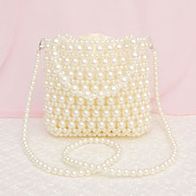 Load image into Gallery viewer, Top Handle Vintage Woven Cream Pearl Crossbody Bag
