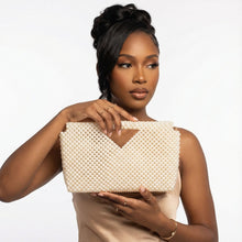 Load image into Gallery viewer, Clutch Cream Pearl Open Top Handmade Bag
