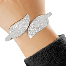 Load image into Gallery viewer, Cuff Polished Silver Rhinestone Wrap Leaf Bracelet
