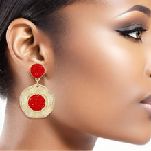 Load image into Gallery viewer, Drop Glam Red Stone Gold Round Earrings
