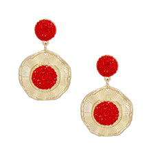 Load image into Gallery viewer, Drop Glam Red Stone Gold Round Earrings
