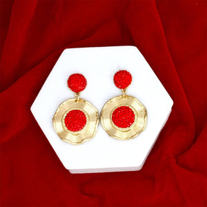 Drop Glam Red Stone Gold Round Earrings