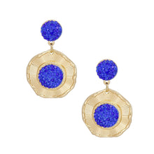 Load image into Gallery viewer, Drop Glam Royal Blue Stone Gold Round Earrings
