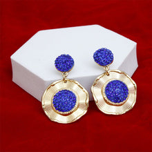 Load image into Gallery viewer, Drop Glam Royal Blue Stone Gold Round Earrings
