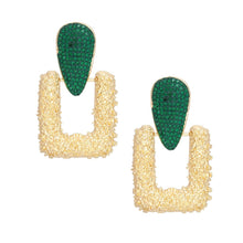 Load image into Gallery viewer, Drop Edgy Green Stone Hinge Gold Square Earrings
