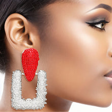 Load image into Gallery viewer, Drop Edgy Red Stone Hinge Silver Square Earrings
