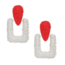 Load image into Gallery viewer, Drop Edgy Red Stone Hinge Silver Square Earrings
