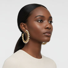 Load image into Gallery viewer, Gold Chain Open Hoops with Cream Pearl Earrings
