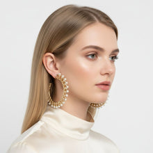 Load image into Gallery viewer, Gold Chain Open Hoops with Cream Pearl Earrings
