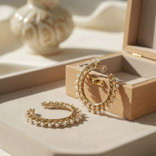 Load image into Gallery viewer, Gold Chain Open Hoops with Cream Pearl Earrings
