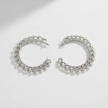 Load image into Gallery viewer, Silver Chain Open Hoops with White Pearl Earrings
