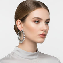 Load image into Gallery viewer, Silver Chain Open Hoops with White Pearl Earrings
