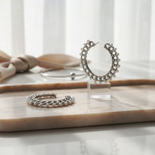 Load image into Gallery viewer, Silver Chain Open Hoops with White Pearl Earrings
