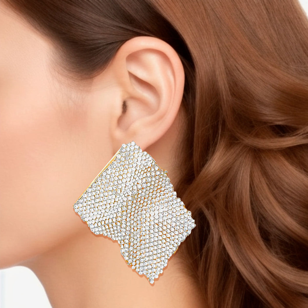 Studs Wavy Gold Rhinestone Glam Earrings Women