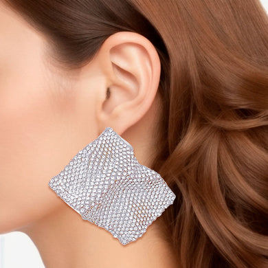 Studs Wavy Silver Rhinestone Glam Earrings Women