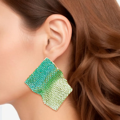 Studs Wavy Gold Green Ombre Glam Earrings Women