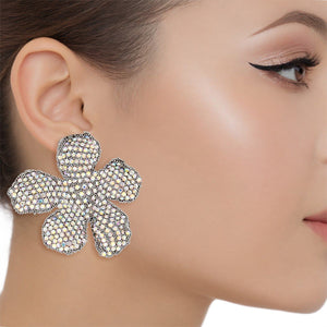 Stud Aurbo Rhinestone Encrusted Flower Earrings