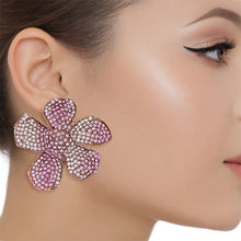 Load image into Gallery viewer, Studs Pink Rhinestone Encrusted Flower Earrings
