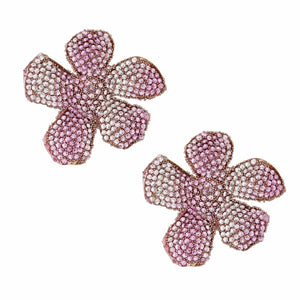 Studs Pink Rhinestone Encrusted Flower Earrings