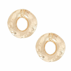 Stud Gold Forged Metal Wavy Ring Large Earrings