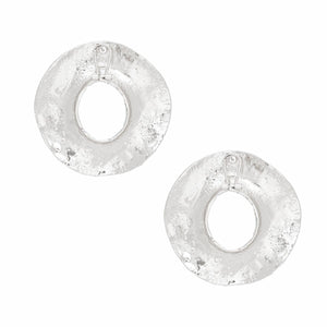 Stud Silver Forged Metal Wavy Ring Large Earrings