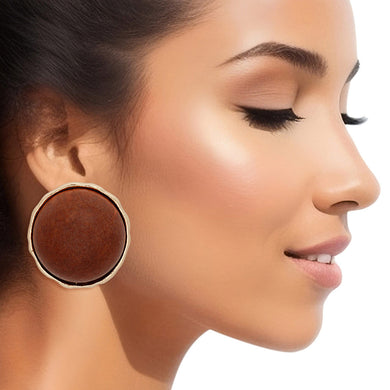 Studs Domed Brown Wood Large Earrings for Women