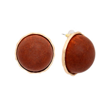 Load image into Gallery viewer, Studs Domed Brown Wood Large Earrings for Women
