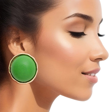 Studs Domed Green Wood Large Earrings for Women