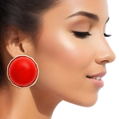 Studs Domed Red Wood Large Earrings for Women