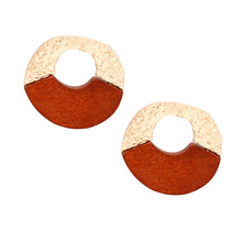 Load image into Gallery viewer, Studs Medium Gold Brown Wood Circle Earrings Women
