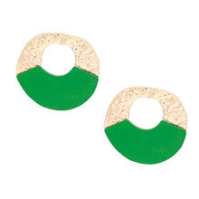 Load image into Gallery viewer, Studs Medium Gold Green Wood Circle Earrings Women
