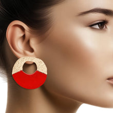 Load image into Gallery viewer, Studs Medium Gold Red Wood Circle Earrings Women
