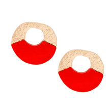 Load image into Gallery viewer, Studs Medium Gold Red Wood Circle Earrings Women
